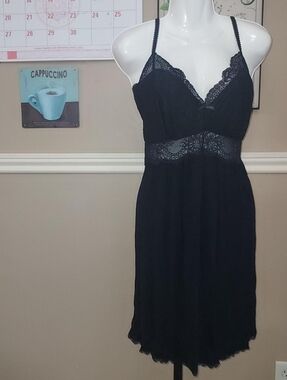 International Concepts Sunflower Lace Trim Chemise Nightdress - Black, Size 2X